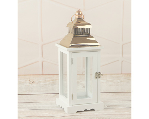 Dekorative Laterne aus Holz und Metall mit Glaseinsätzen