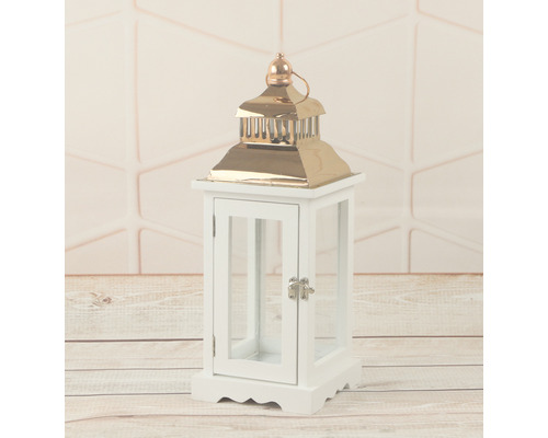 Dekorative Laterne aus Holz und Metall mit Glaseinsätzen