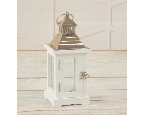 Dekorative weiße Laterne mit Metalloberteil für den Innenbereich