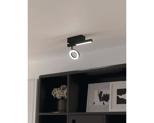 Schwarze Deckenleuchte mit runder und linearer Lichtquelle