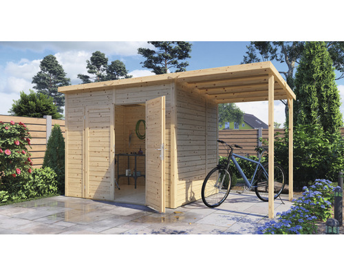 Gerätehaus Bertilo Timmo 4 Plus inkl. Fußboden und Schleppdach 400 × 200 cm natur exclusiv bei Hornbach