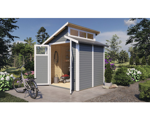 Gerätehaus Konsta Studio Basic mit Fußboden 246 x 240 cm hellgrau exclusiv bei Hornbach