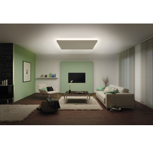Wohnzimmer mit Deckenleuchte, Sofa und Sessel