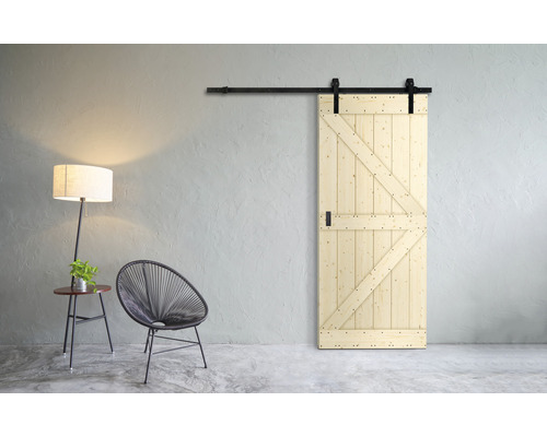 Schiebetür-Komplettset Barn Door Motiv Z Fichte 79x210 cm inkl. Türblatt,Schiebetürbeschlag und Griff-Set