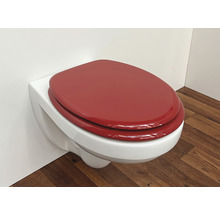 Wandhängendes WC mit rotem Toilettensitz