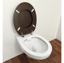 Wandhängendes WC mit Toilettensitz mit Holzdekor