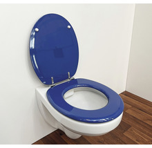 Wand-WC mit geöffnetem, farbigem Toilettensitz