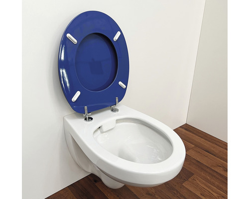 Wand-Tiefspül-WC mit blauem WC-Sitz