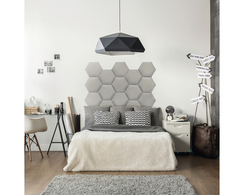 Wandkissen Riviera Hexagon grau Samt-Optik 29 x 34 cm