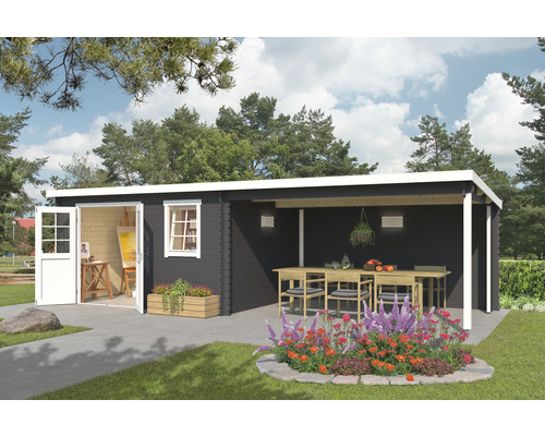 Gartenhaus Outdoor Life Reno inkl. Schleppdach und Rückwand 760 x 275 cm carbongrau