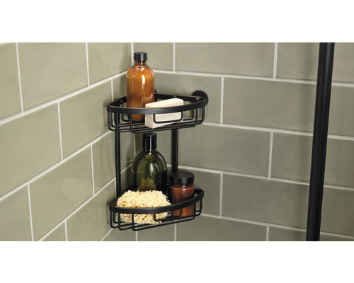 Eckregal mit zwei Ablagen im Badezimmer