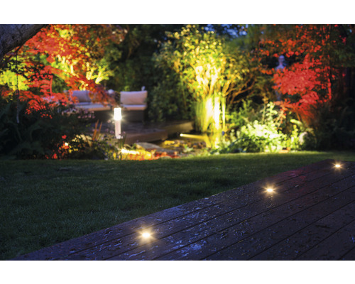 Beleuchteter Garten mit Bodeneinbaustrahlern und Gartenbeleuchtung