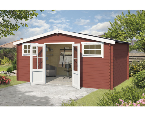 Gartenhaus Outdoor Life Washington inkl. Fenster 480 x 376 cm schwedischrot Holzgartenhaus mit Doppeltür und Fenstern