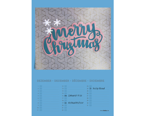 Wandkalender Dezember mit Merry Christmas Schriftzug