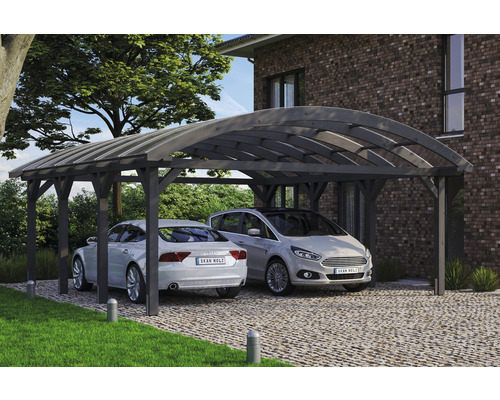 Doppelcarport aus Holz mit zwei Autos