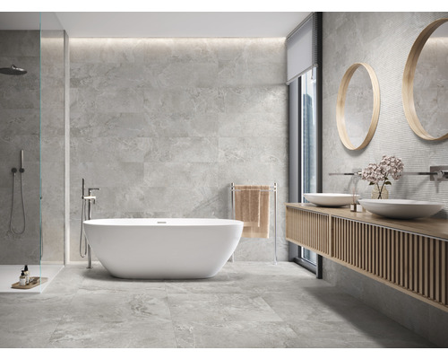 Feinsteinzeug Bodenfliese Dolomiti ash 60x60 cm grau matt rektifiziert