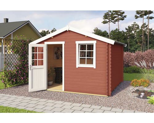 Gartenhaus Outdoor Life Wels inkl. Fenster Fußboden 300 x 300 cm schwedischrot Holzgartenhaus mit Doppeltür und Fenster
