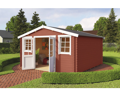 Gartenhaus Outdoor Life Wels inkl. Fenster Fußboden 390 x 390 cm schwedischrot Holzgartenhaus mit Doppeltür und Fenstern im Garten