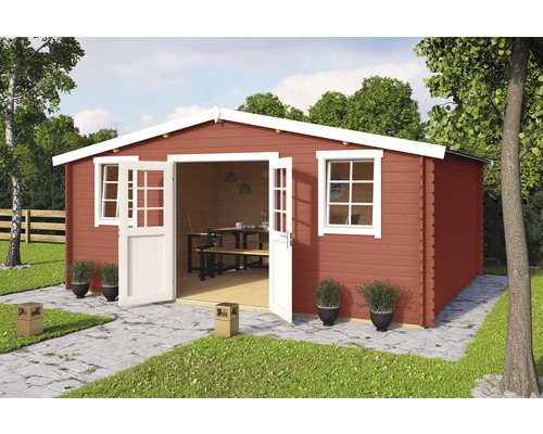 Gartenhaus Outdoor Life Wels inkl. Fenster Fußboden 510 x 400 cm schwedischrot Holzgartenhaus mit Doppeltür, Fenster und Gartengestaltung