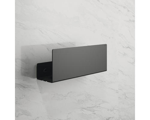 Schwarzes Duschregal zur Wandmontage im Badezimmer.