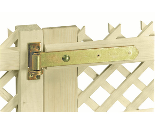 Torband mit Platte und Schrauben an einem Holzzaun