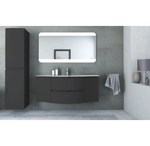 Modernes Badezimmer mit Waschbeckenunterschrank, Spiegelschrank und Hochschrank für ein stilvolles Ambiente
