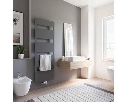 Designheizkörper Schulte Turin 1703x605 mm anthrazit matt mit Mittelanschluss Modernes Badezimmer mit Handtuchheizkörper, Bidet und Waschtisch