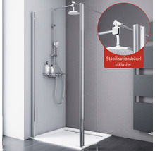 Eckdusche mit Duschkopf und Stabilisationsbügel