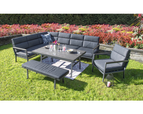 Loungeset Gartenmöbelset 9 -Sitzer bestehend aus: Dreisitzer-Sofa, Dreisitzer-Sofa, Tisch, Bank, Sessel, inkl. Auflagen Aluminium