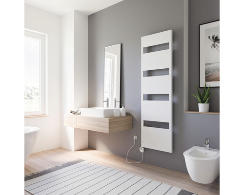 Elektrischer Handtuchwärmer SCHULTE Turin Heizstab links 50,5 x 170,3 cm 600 W mit Heizstab 3 regulierbar weiß Badezimmer mit Waschbecken, Spiegel, Handtuchwärmer und Bidet