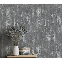 Graue Tapete mit abstraktem Muster im Interieur