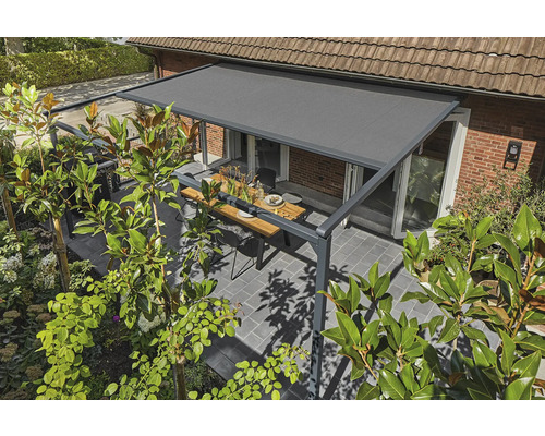 SOLUNA Pergola mit Stoffdach 5x4 Stoff Dessin 8446 Gestell RAL 7016 anthrazitgra - Bild 9 von 12