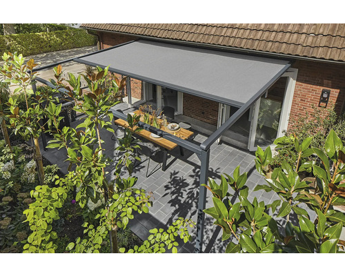 SOLUNA Pergola mit Stoffdach 4,5x4,5 Stoff Dessin 8445 Gestell RAL 7016 anthrazi - Bild 8 von 12