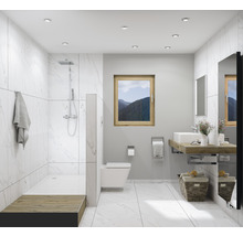 Modernes Badezimmer mit Dusche, Waschbecken und Toilette.