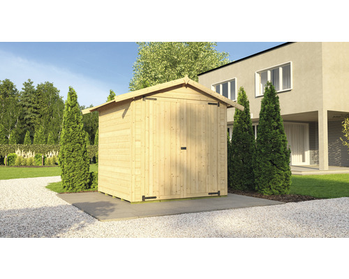 Motorradgarage weka La Cochera mit Fußboden 240 x 273 cm natur Holzgartenhaus mit Doppeltür im Außenbereich