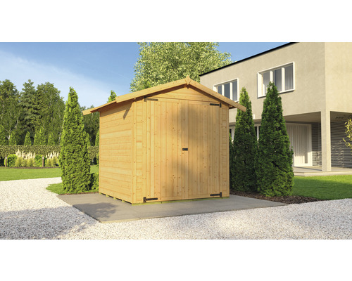 Motorradgarage weka La Cochera mit Fußboden 240 x 273 cm lasiert Gartenschuppen aus Holz mit Doppeltür im Außenbereich