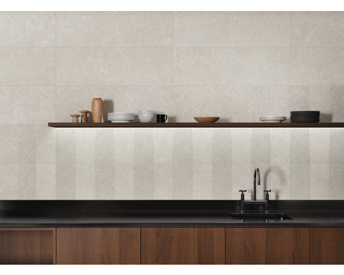 Steingut Wandfliese Ghent Wall 33,3x100 cm silber matt rektifiziert Shaped
