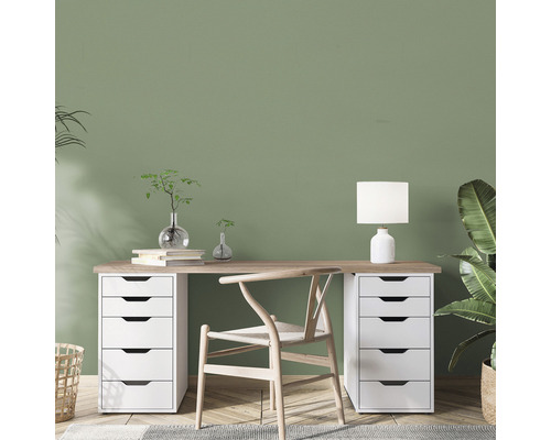 Moderner Arbeitsplatz mit Schreibtisch, Stuhl und Zimmerpflanzen