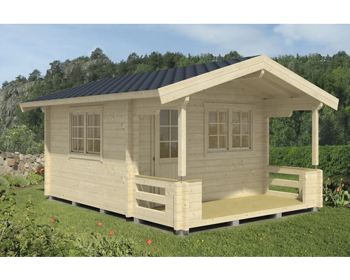 Gartenhaus aus Holz mit Terrasse und Satteldach