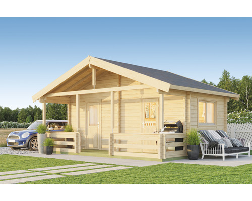 Gartenhaus Outdoor Life Twin Cabin inkl. Terrasse, Fußboden 600 x 280 cm natur