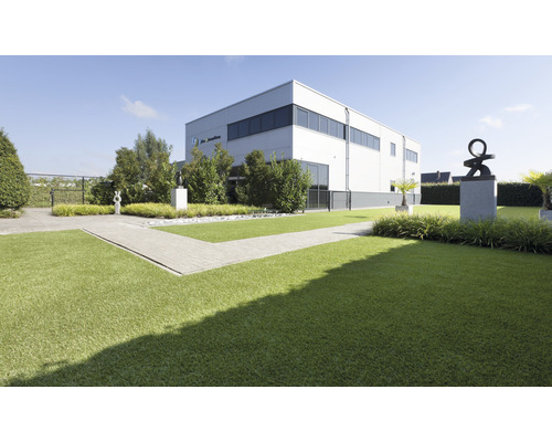 Außenansicht eines Firmengebäudes mit Gartenanlage