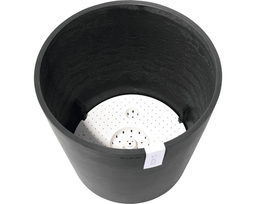 Dunkler Pflanztopf mit Bewässerungseinsatz für den Garten