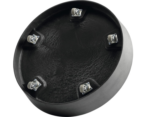 Unterseite eines Pflanzgefäßes mit Rollen