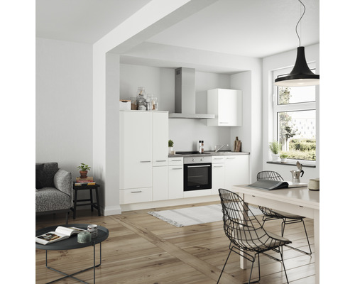 Küchenzeile Nobilia Elements Urban weiß matt 270 cm Arbeitsplatte Beton Schiefer Dunkelgrau inkl. Einbaugeräte L3 L E 354