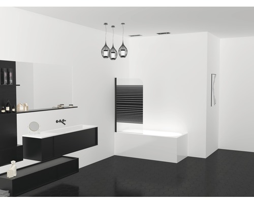 Badewannenfaltwand Aurlane Black Lines 1-teilig 750x1400 mm Echtglas Dekor Querstreifen schwarz Badewannenfaltwand Aurlane Black Lines 1-teilig 750x1400 mm Echtglas Dekor Querstreifen schwarz