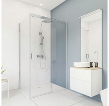 Modernes Badezimmer mit Duschkabine, Waschtisch und Spiegel