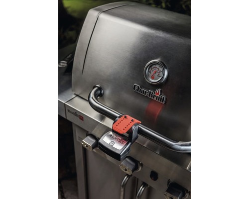 Char-Broil Logo auf einem Grill mit Temperaturanzeige