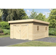 Holzgarage mit Doppeltüren, Seitentür und Fenster im Garten