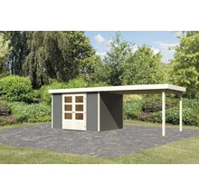 Holzgartenhaus mit Carport im Garten