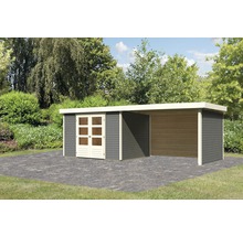 Gartenhaus mit Schleppdach auf gepflasterter Fläche